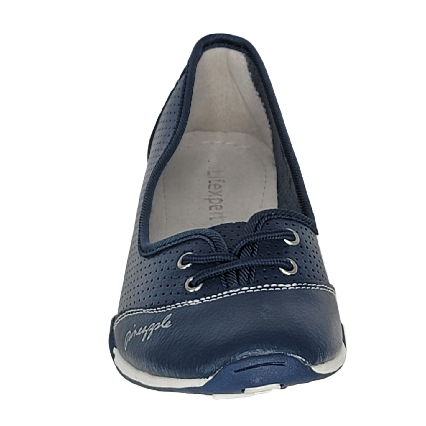 Women's Navy Ballerina-Style Leather Pineapple Shoes (Blue)