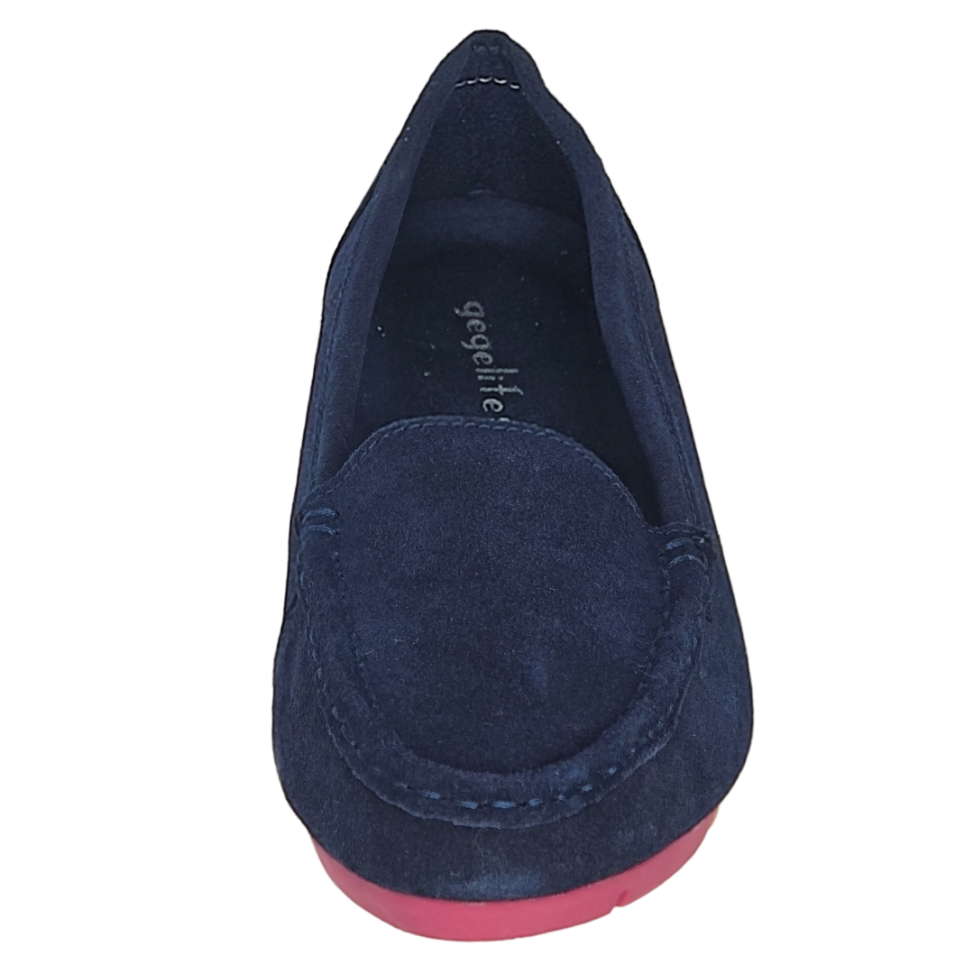 Women's Blue Suede Moccasins with Rainbow Soles (Blue)