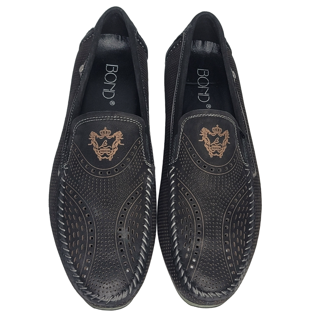 BOND DRIVING MOCC - Double Sueded Nubuck Leather Ombre-Tone Loafer (Black)