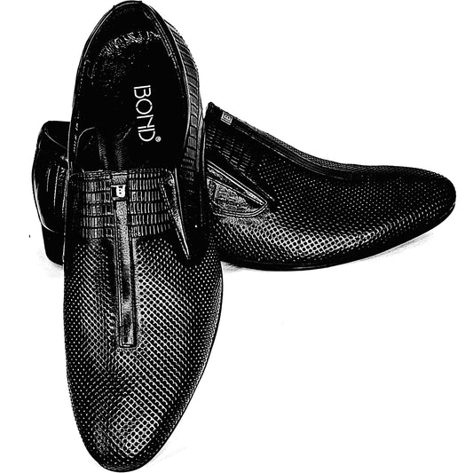 BOND MIELTON Men's Slip-On Leather Low Heel Dress Shoes (Black)