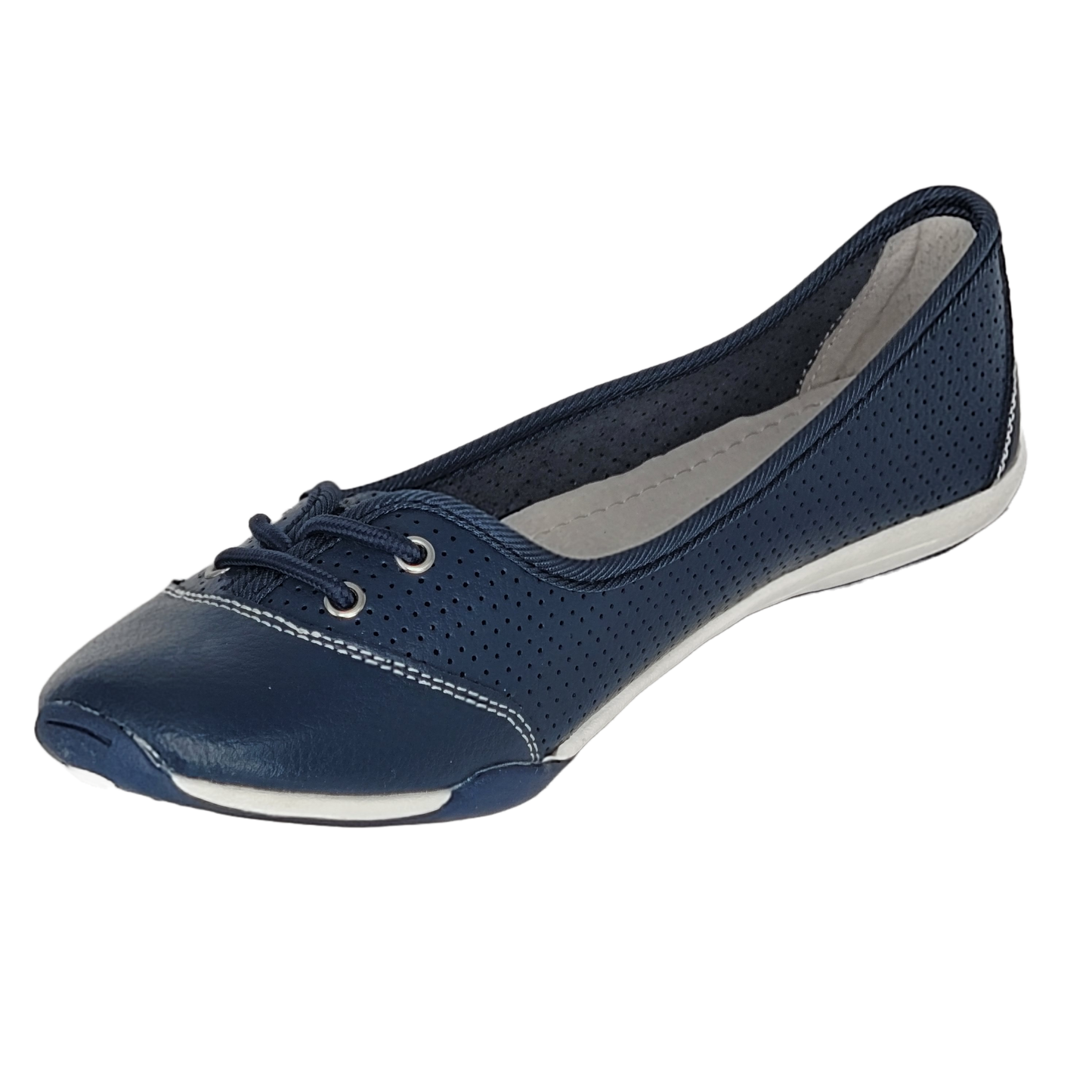 Women's Navy Ballerina-Style Leather Pineapple Shoes (Blue)