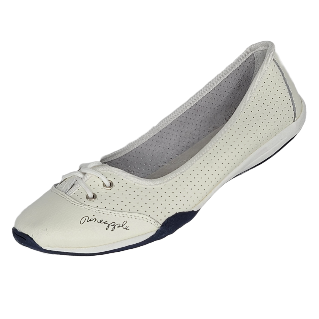 Women's Slip-On Leather Ballerina-Style Pineapple Shoes (White)