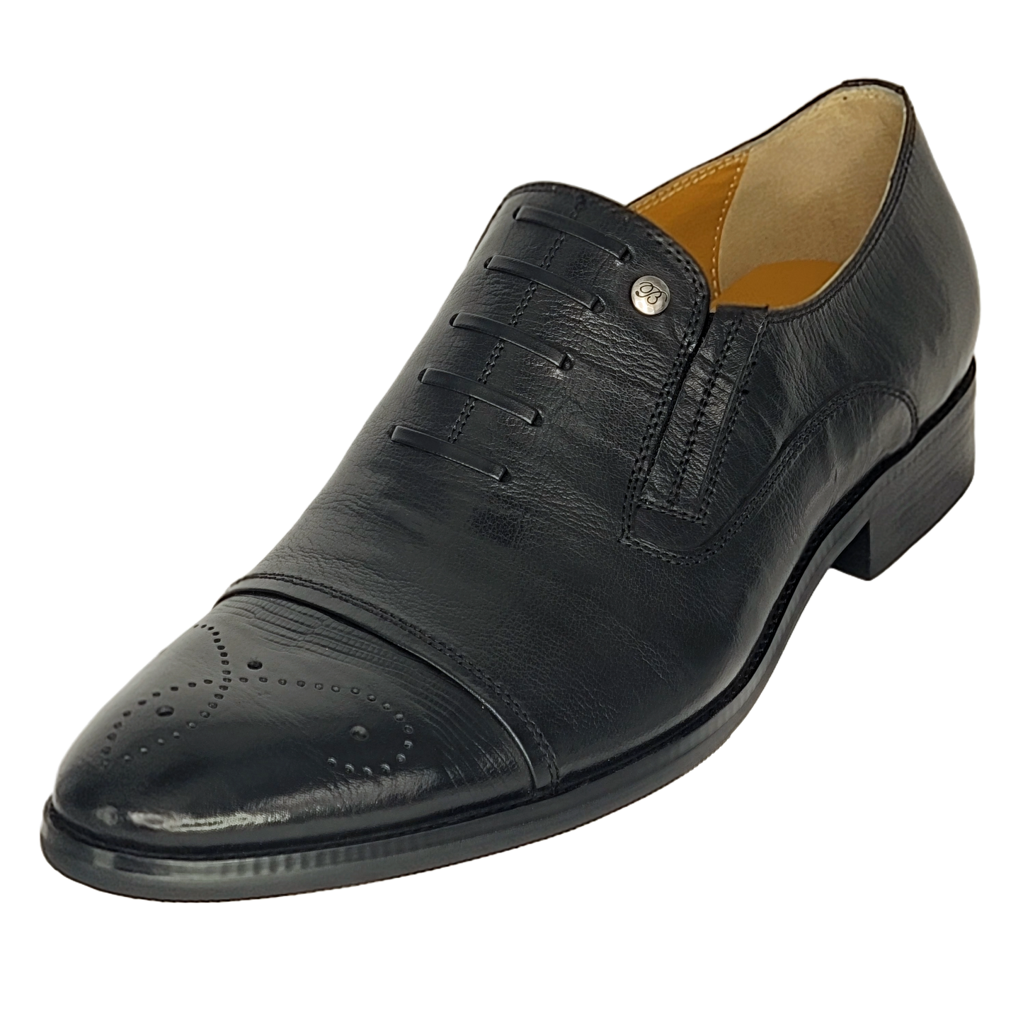 BOND CAPRIEZ Men's Leather False Lace Low Heel Oxford Shoes (Black)