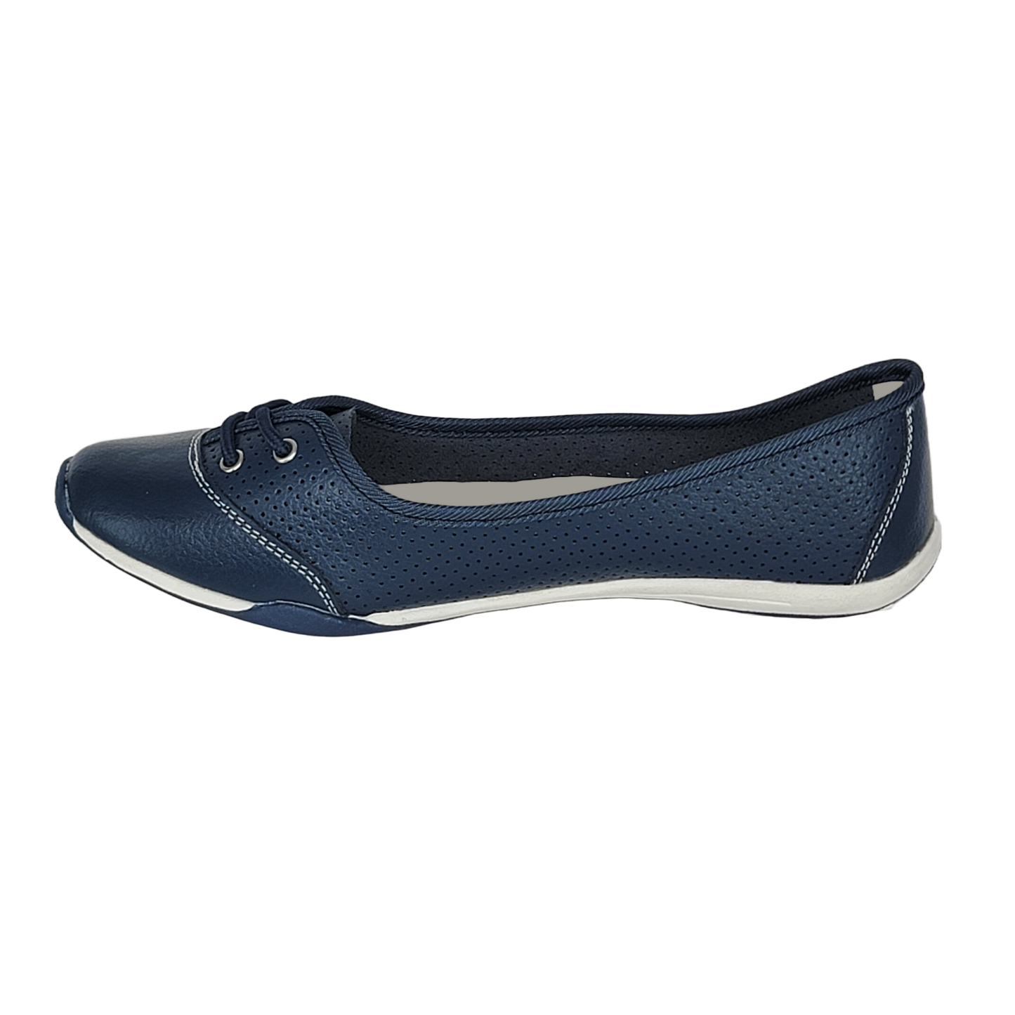 Women's Navy Ballerina-Style Leather Pineapple Shoes (Blue)