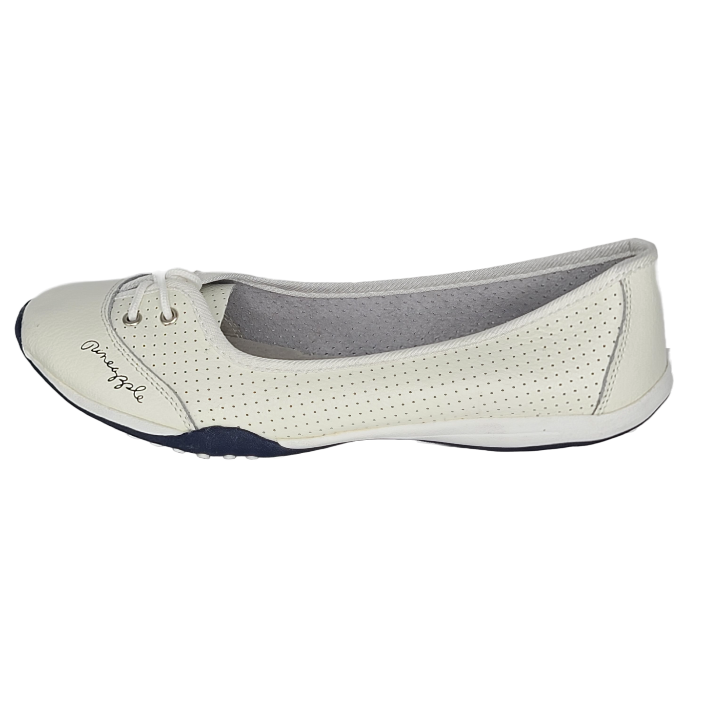 Women's Slip-On Leather Ballerina-Style Pineapple Shoes (White)