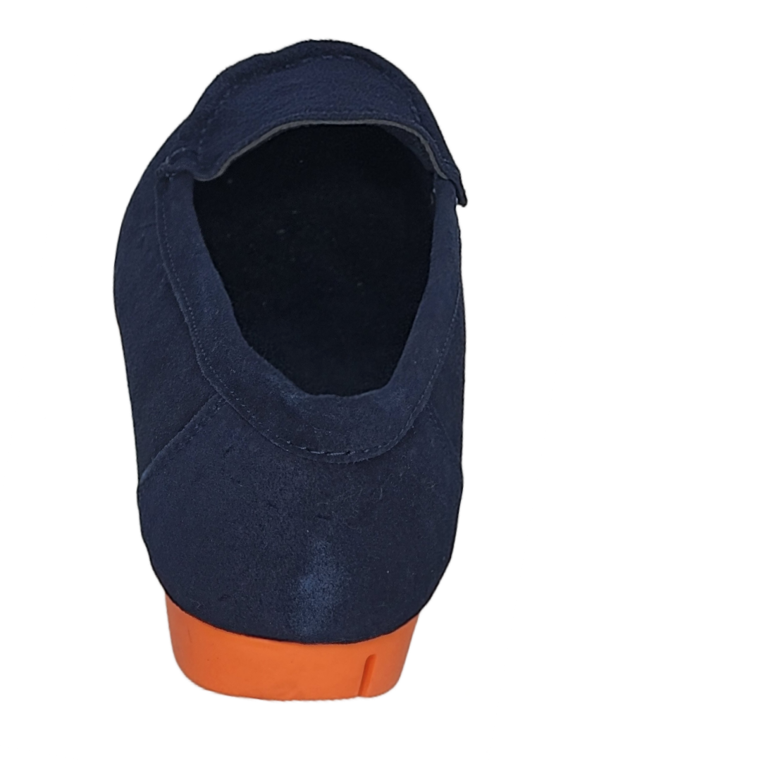 Women's Blue Suede Moccasins with Rainbow Soles (Blue)