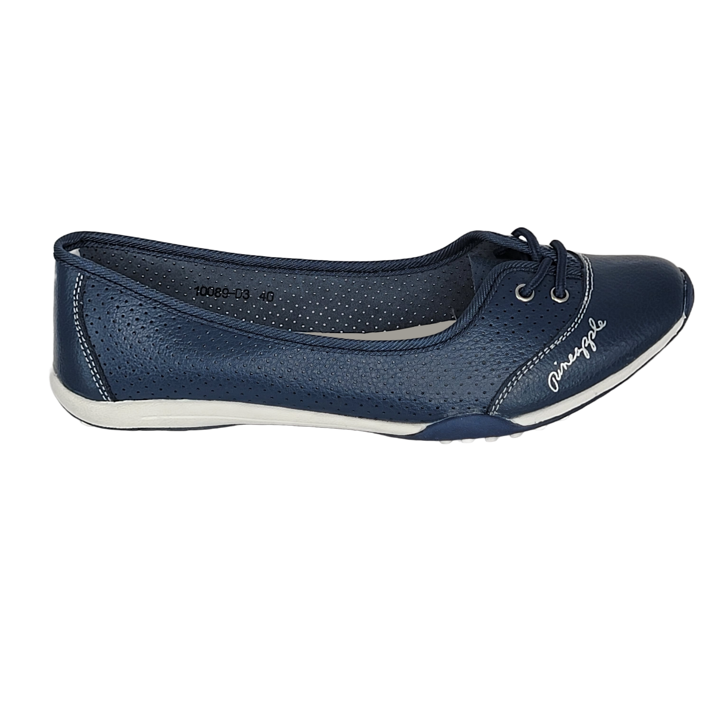 Women's Navy Ballerina-Style Leather Pineapple Shoes (Blue)