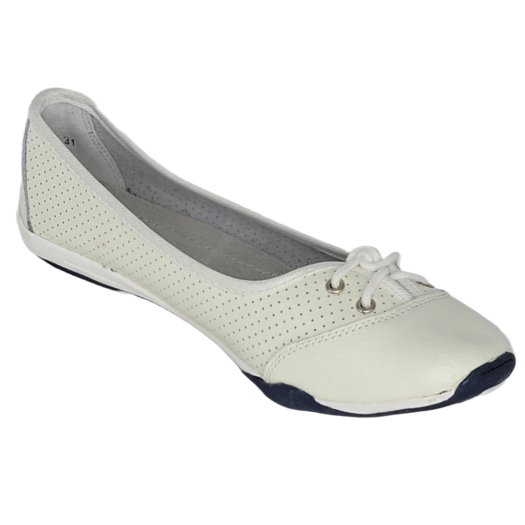 Women's Slip-On Leather Ballerina-Style Pineapple Shoes (White)