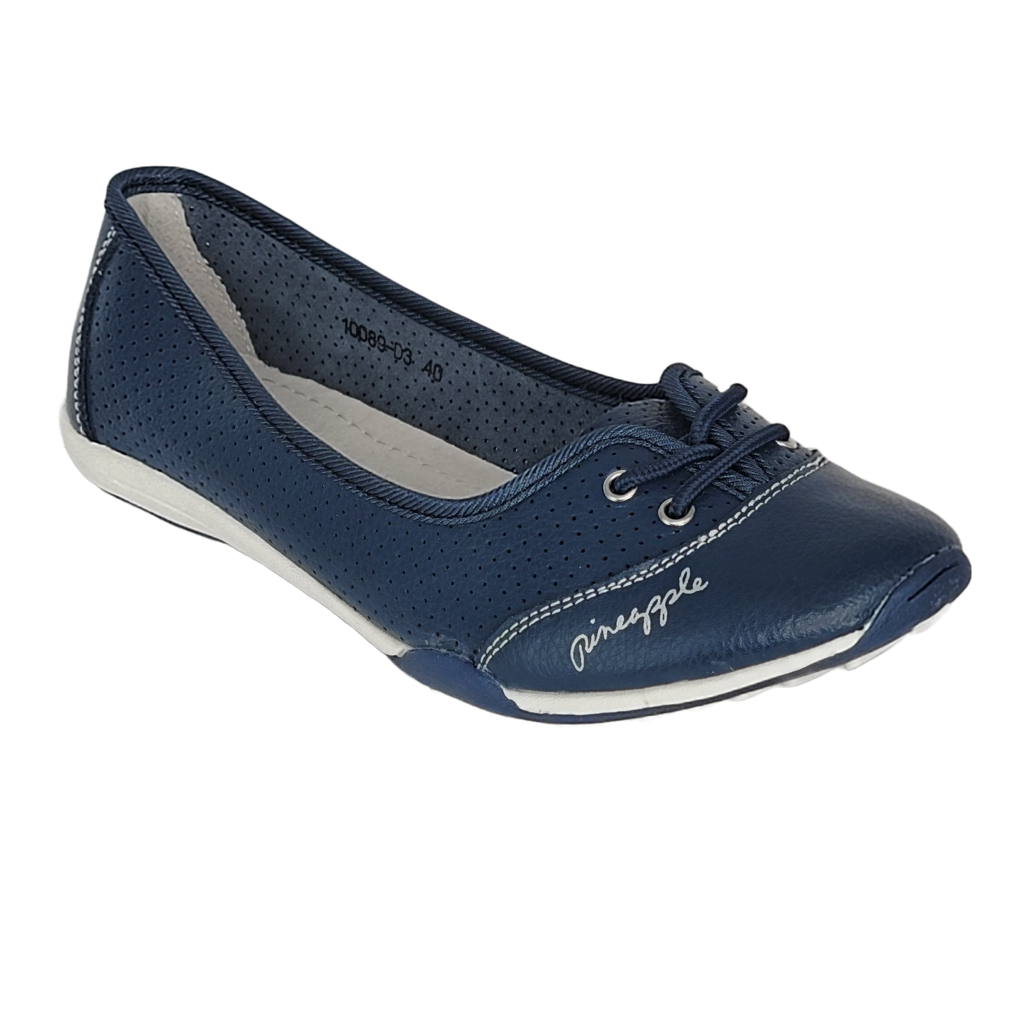 Women's Navy Ballerina-Style Leather Pineapple Shoes (Blue)