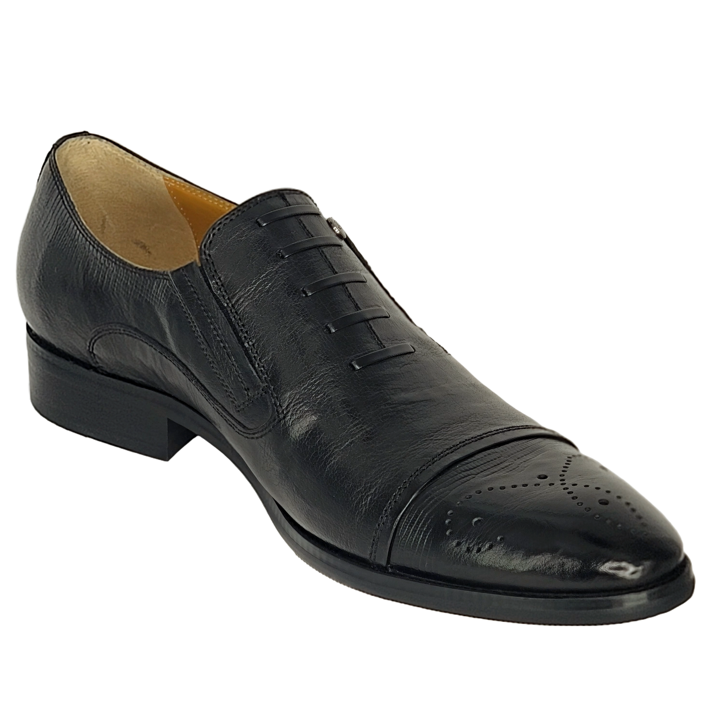 BOND CAPRIEZ Men's Leather False Lace Low Heel Oxford Shoes (Black)