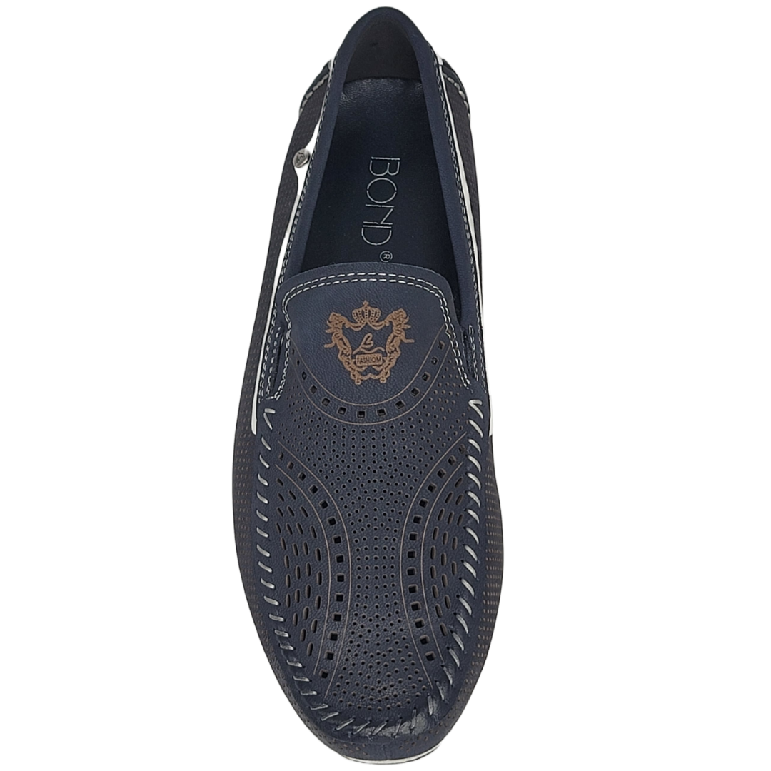 BOND DRIVING MOCC - Double Sueded Nubuck Leather Ombre-Tone Loafer (Dark Blue)