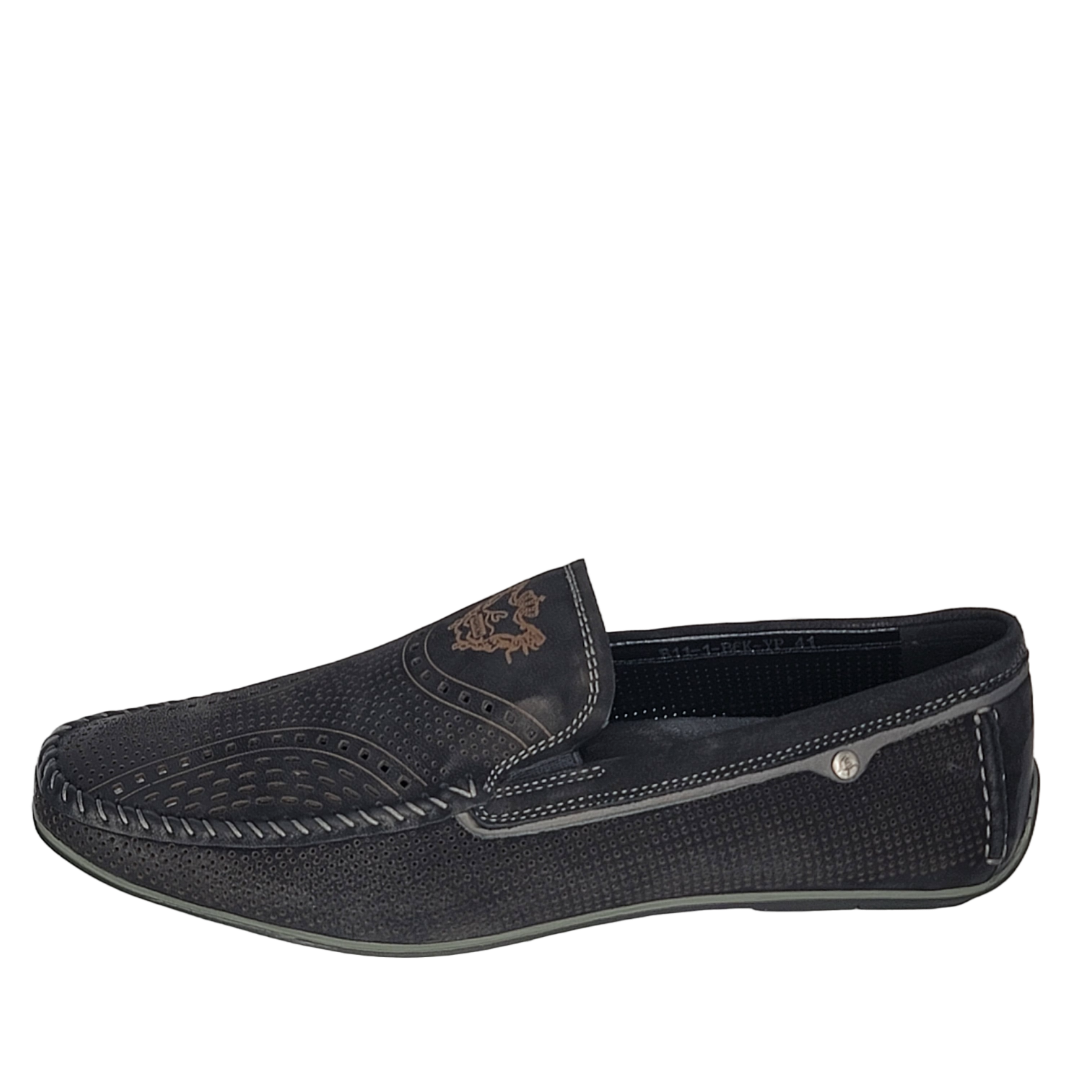 BOND DRIVING MOCC - Double Sueded Nubuck Leather Ombre-Tone Loafer (Black)