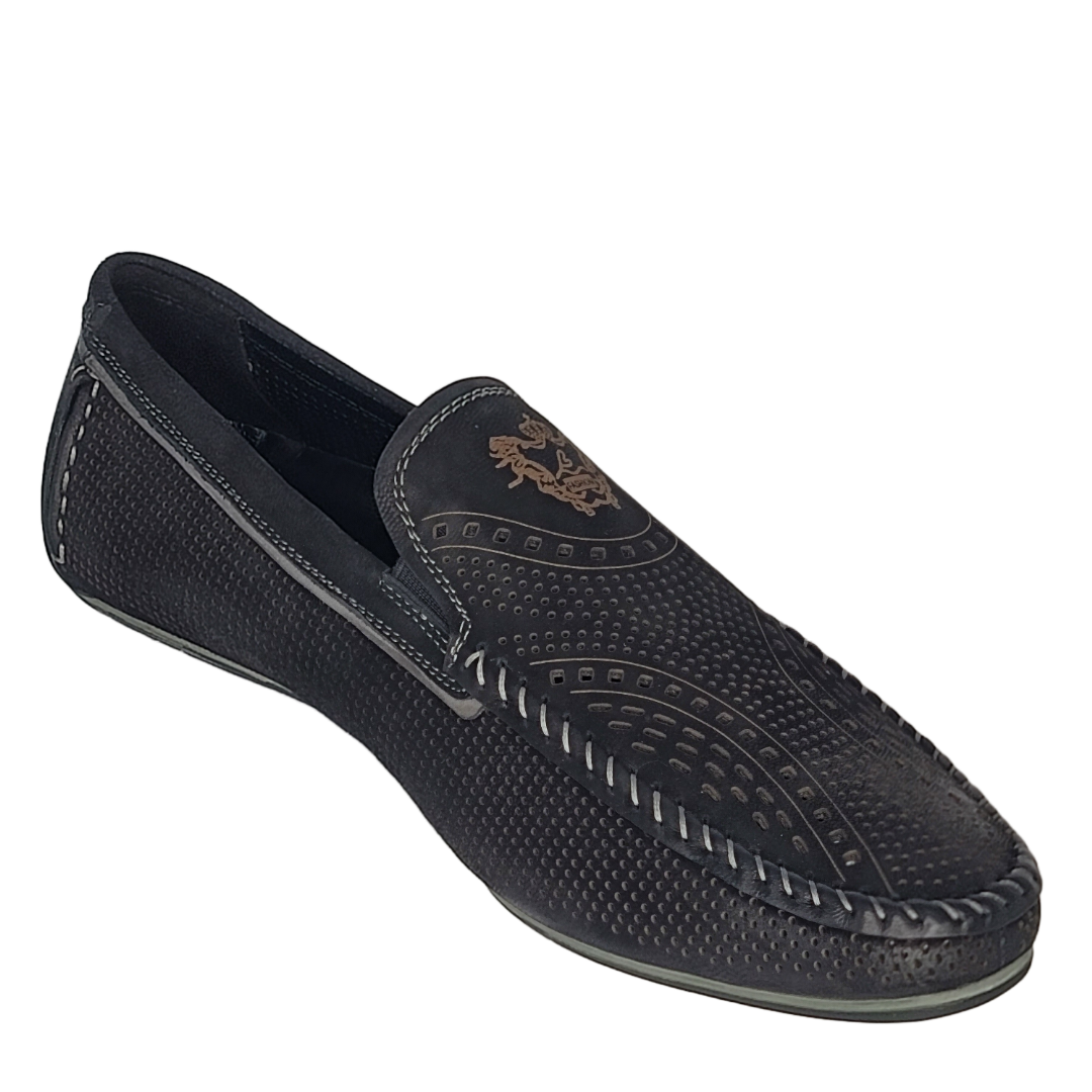 BOND DRIVING MOCC - Double Sueded Nubuck Leather Ombre-Tone Loafer (Black)