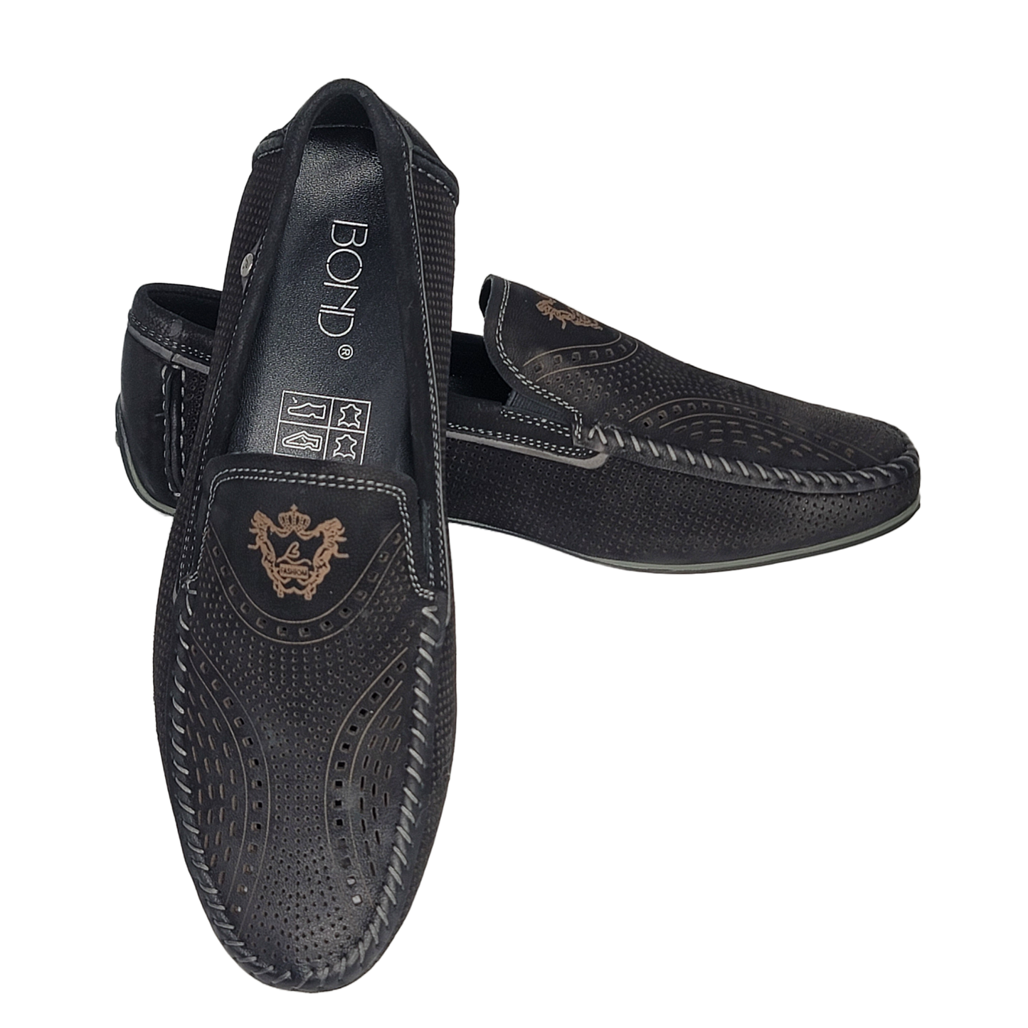 BOND DRIVING MOCC - Double Sueded Nubuck Leather Ombre-Tone Loafer (Black)