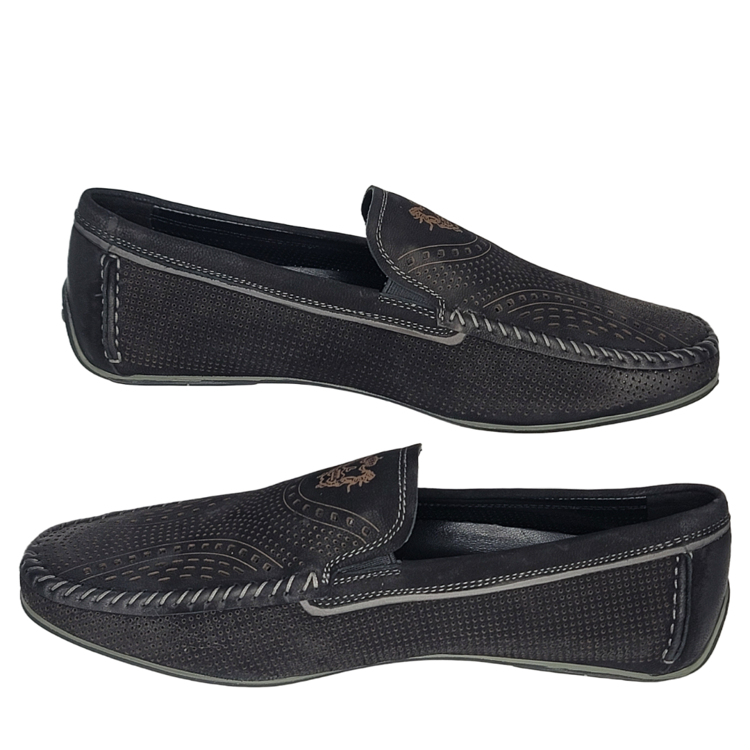 BOND DRIVING MOCC - Double Sueded Nubuck Leather Ombre-Tone Loafer (Black)