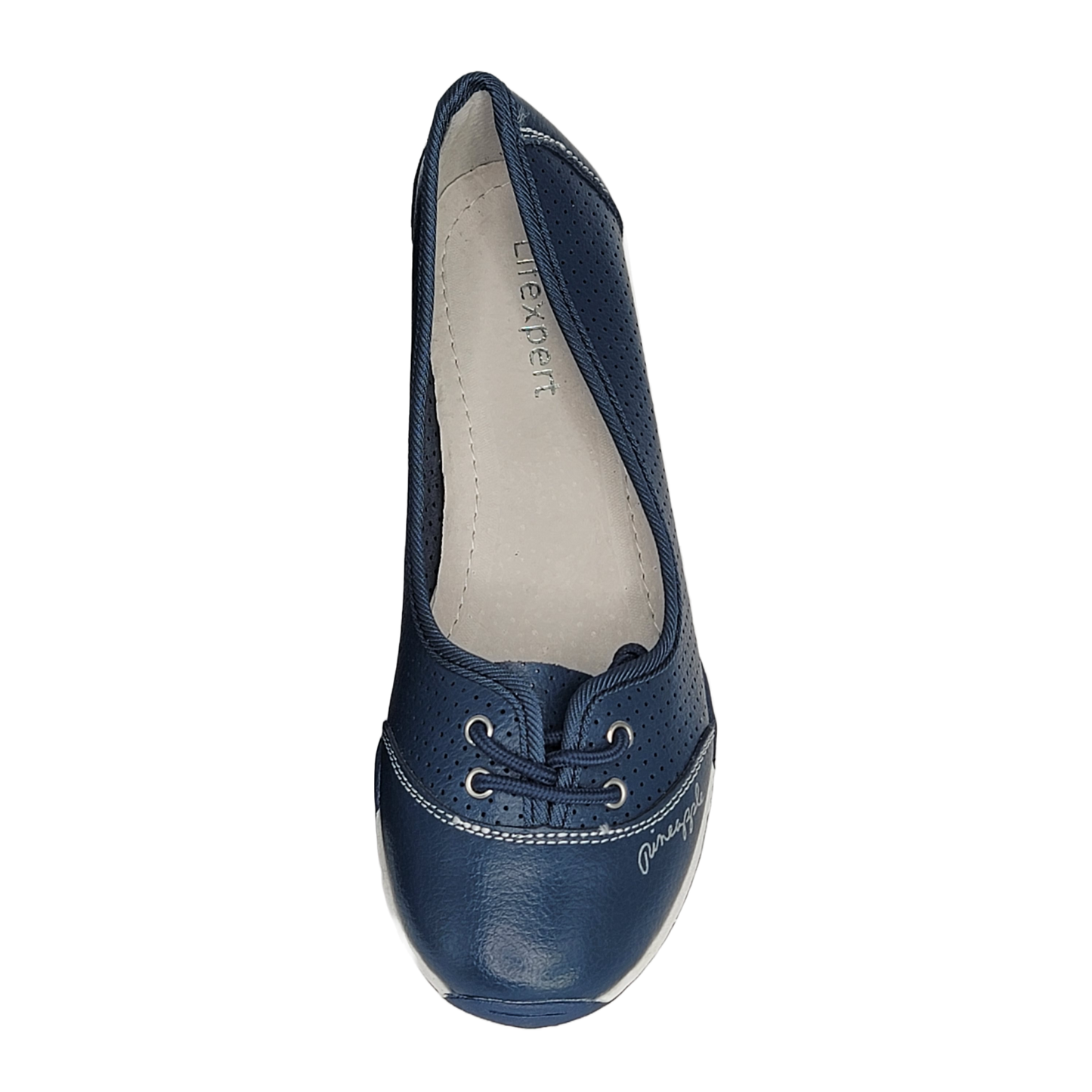 Women's Navy Ballerina-Style Leather Pineapple Shoes (Blue)