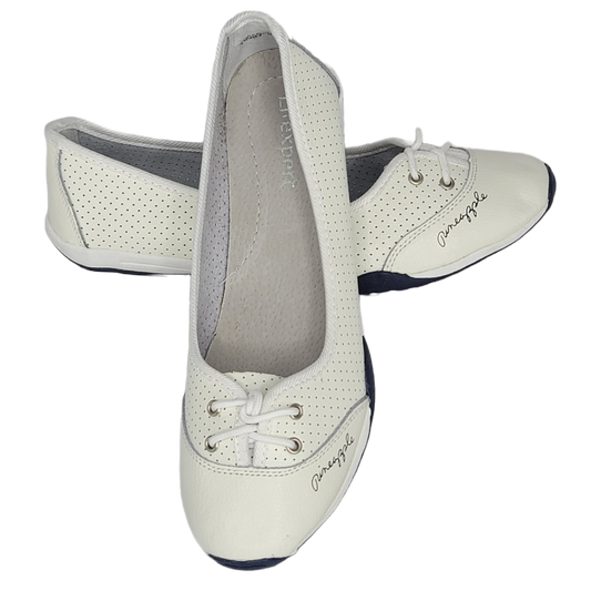 Women's Slip-On Leather Ballerina-Style Pineapple Shoes (White)