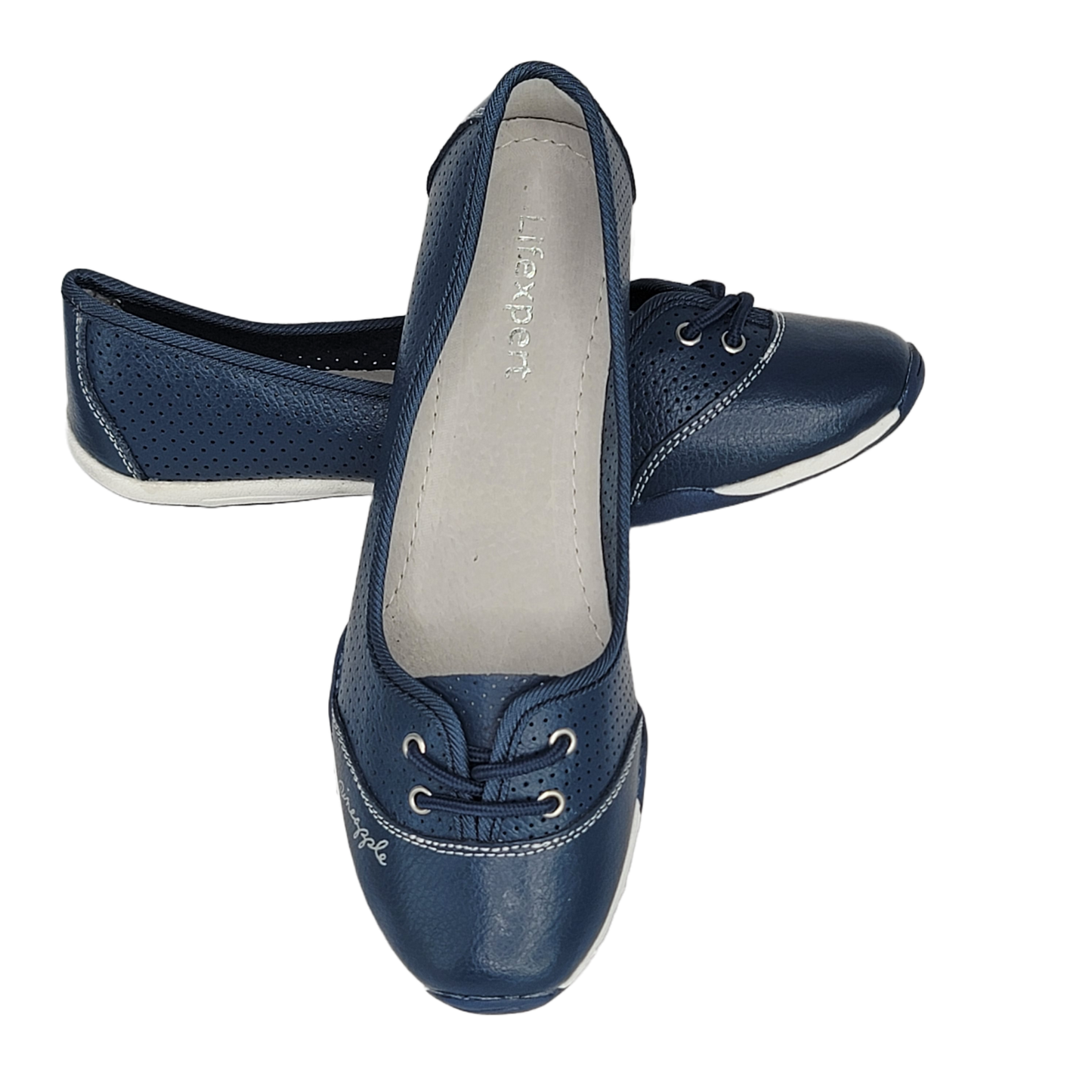 Women's Navy Ballerina-Style Leather Pineapple Shoes (Blue)