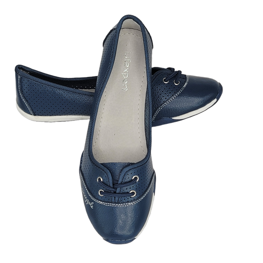 Women's Navy Ballerina-Style Leather Pineapple Shoes (Blue)