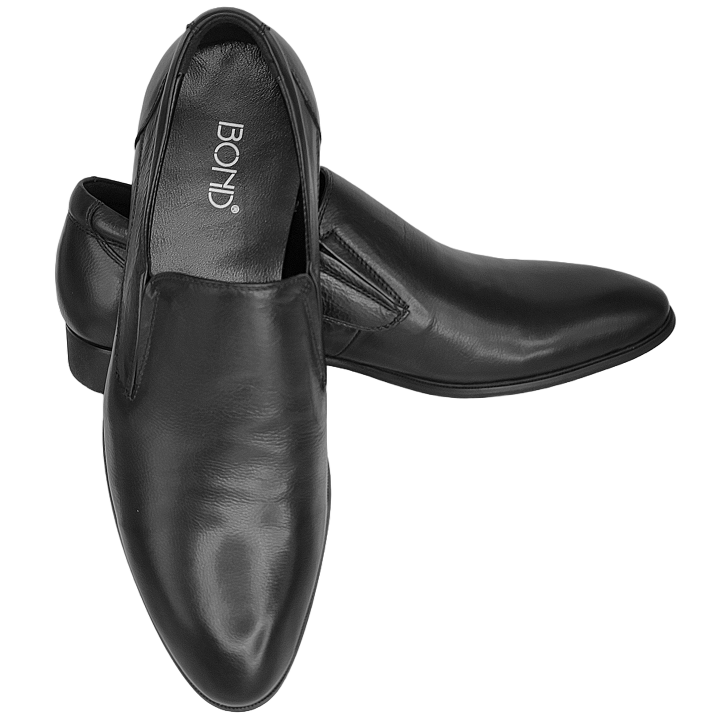 BOND SITTO Men's Slip-On Low Heel Leather Dress Shoes (Black)