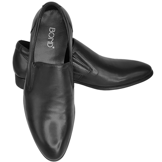 BOND SITTO Men's Slip-On Low Heel Leather Dress Shoes (Black)