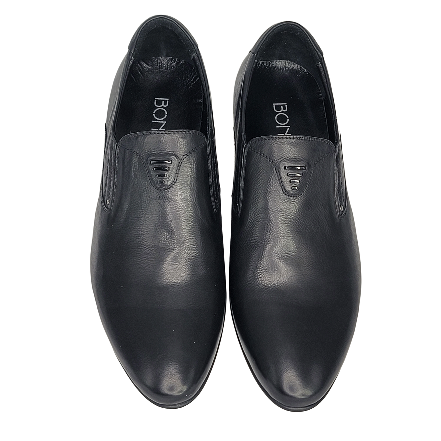 BOND BONDOX Men's Leather Slip-On Low Heel Dress Shoes (Black)