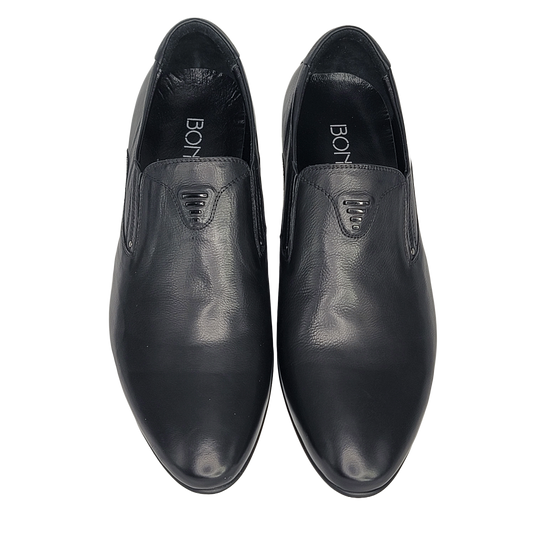 BOND BONDOX Men's Leather Slip-On Low Heel Dress Shoes (Black)